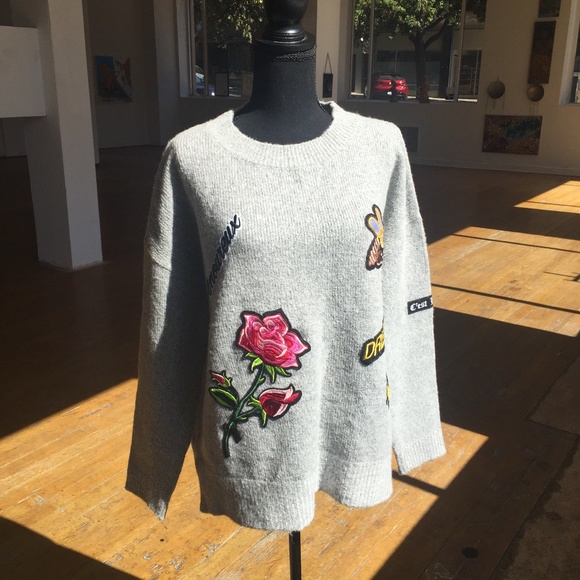 Cotton On Sweaters - Grey decorative patchwork oversized sweater